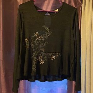 Black Long sleeve with Sewn on Floral Pattern